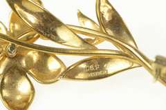 9K Yellow Gold Ornate Pearl Flower Cluster Leaf Accent Pin/Brooch