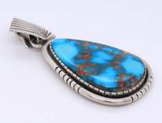 Vintage 925 Sterling Silver Signed Turquoise Pendant