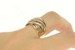 14K Yellow Gold Diamond Tri Tone Wavy Layered Look Band Ring