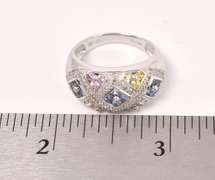 Multi-gem Sterling Silver Ring With Diamonds