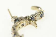 14K Yellow Gold Natural Sapphire Diamond Curved Bar Hoop Earrings