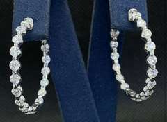 STUNNING 5.60 CARATS T.W. DIAMOND HOOPS 14K WHITE GOLD EARRINGS