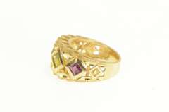 14K Yellow Gold Geometric Amethyst Peridot Squared Graduated Ring