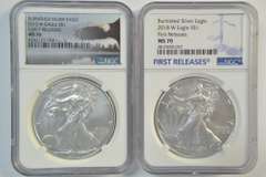 2 Scarce Burnished 2015-W & 2018-W NGC MS70 $1 Silver Eagles