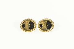 14K Yellow Gold Retro Black Onyx Nephrite Statement Stud Earrings