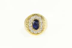 18K Yellow Gold 2.75 Ctw Natural Sapphire Diamond Halo Artisan Ring