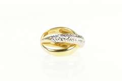 14K Yellow Gold Two Tone Geometric X Criss Cross Domed Ring