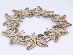Vintage 925 Sterling Silver Filigree Butterfly Link Bracelet