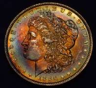 1886 Rainbow Toned Morgan Silver Dollar, BU.