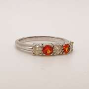 14kt Solid White Gold, Orange Sapphire, & Diamond Band Ring