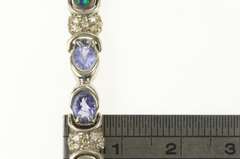 14K White Gold Black Opal Inlay Tanzanite Diamond Statement Bracelet