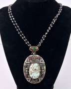 Lovely 41.29CTW Turquoise & 0.12CTW Diamond Pendant with Labradorite Necklace in Sterling Silver