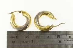 18K Yellow Gold Two Tone 20.0mm Twist Spiral Puffy Hoop Earrings