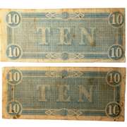 2 1864 Series $10 Confederate States Notes