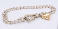 Vintage 925 Sterling Silver Double Link Charm Bracelet with Heart Shaped Charm