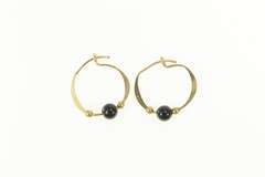10K Yellow Gold Round Black Onyx Beaded Hoop Earrings