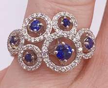 Gorgeous 14kt Solid White Gold, Blue Sapphire, & Diamond Ring