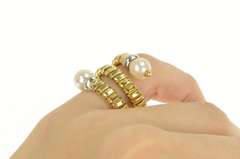 18K Yellow Gold 7.5mm Pearl Squared Spiral Coil Statement Ring