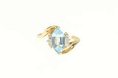 14K Yellow Gold Marquise Blue Topaz Diamond Accent Bypass Ring