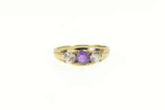 8K Yellow Gold Amethyst Cubic Zirconia Three Stone Vintage Ring