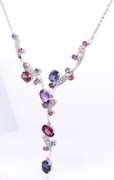 Gorgeous White Gold Tanzanite, Garnet and Amethyst Vine Style Necklace