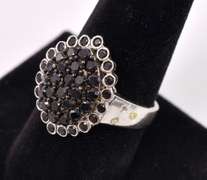 Sterling Silver With Black Onyx Gem Cluster