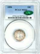 1890 Liberty Seated Dime in PCGS MS64 CAC