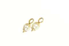 14K Yellow Gold Pearl Classic Dangle Hoop Charm Accent Earrings