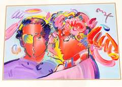 Peter Max, Original Painting, Mixed Media on Paper- Zero In Love