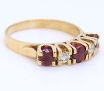 Pleasing Yellow Gold Retro approximate 1ctw Ruby and Diamond Band