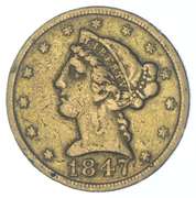 1847-C $5 Liberty Head Gold Half Eagle - Cleaned