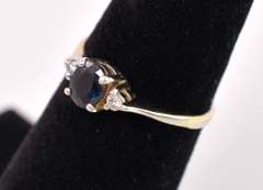 Dainty Sapphire and Diamond Ring in 14K White Gold