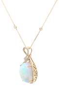 New 12.57ct Ethiopian Opal and 0.46ctw Diamond Frame Pendant Necklace in 14K