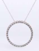 Brilliant White Gold approximate 0.50ctw Diamond Circle Pendant on Chain Necklace