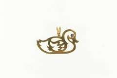14K Yellow Gold Sapphire Duck Decoy Cut Out Animal Charm/Pendant