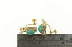 14K Yellow Gold Victorian Turquoise Seed Pearl Screw On Earrings