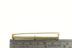 14K Yellow Gold Art Deco Peridot Ornate Floral Engraved Bar Pin/Brooch