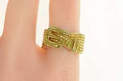 Sterling Silver Pave Yellow Diamond Encrusted Belt Buckle Ring