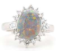 1.30ct Opal and 0.61ctw Diamond Starburst Frame Ring in Platinum