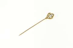 14K Yellow Gold Art Nouveau Ornate Seed Pearl Curvy Stick Pin