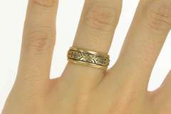 14K Yellow Gold 6.9mm Ornate Floral Pattern Wedding Band Ring