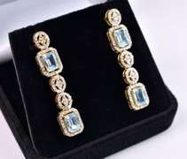 Delightful 5.00CTW Sky Blue Topaz & 2.00CTW Diamond Dangle Earrings in Gold Plated Sterling Silver