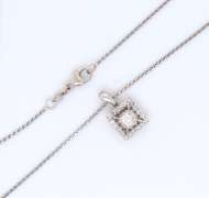Sparkling White Gold Princess Cut Diamond in Square Halo Diamond Pendant on Chain