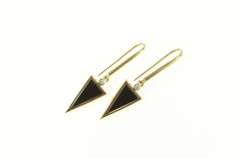 14K Yellow Gold Triangle Black Onyx Diamond Accent Dangle Earrings