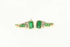 10K Yellow Gold Emerald Cut Syn. Emerald Diamond Accent Earrings