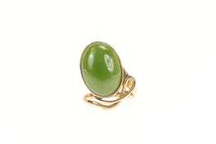 14K Yellow Gold Art Nouveau Oval Nephrite Cabochon Ring