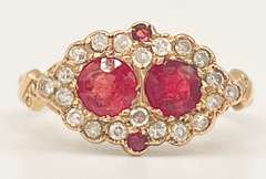 Antique 14kt Solid Yellow Gold, Ruby, and Diamond Ring