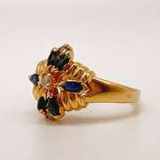14kt Solid Yellow Gold, Blue Sapphire, & Diamond Ring