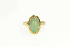 14K Yellow Gold 1960's Ornate Jade Cabochon Statement Ring