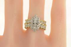 10K Yellow Gold Pave Diamond Encrusted Cluster Statement Ring